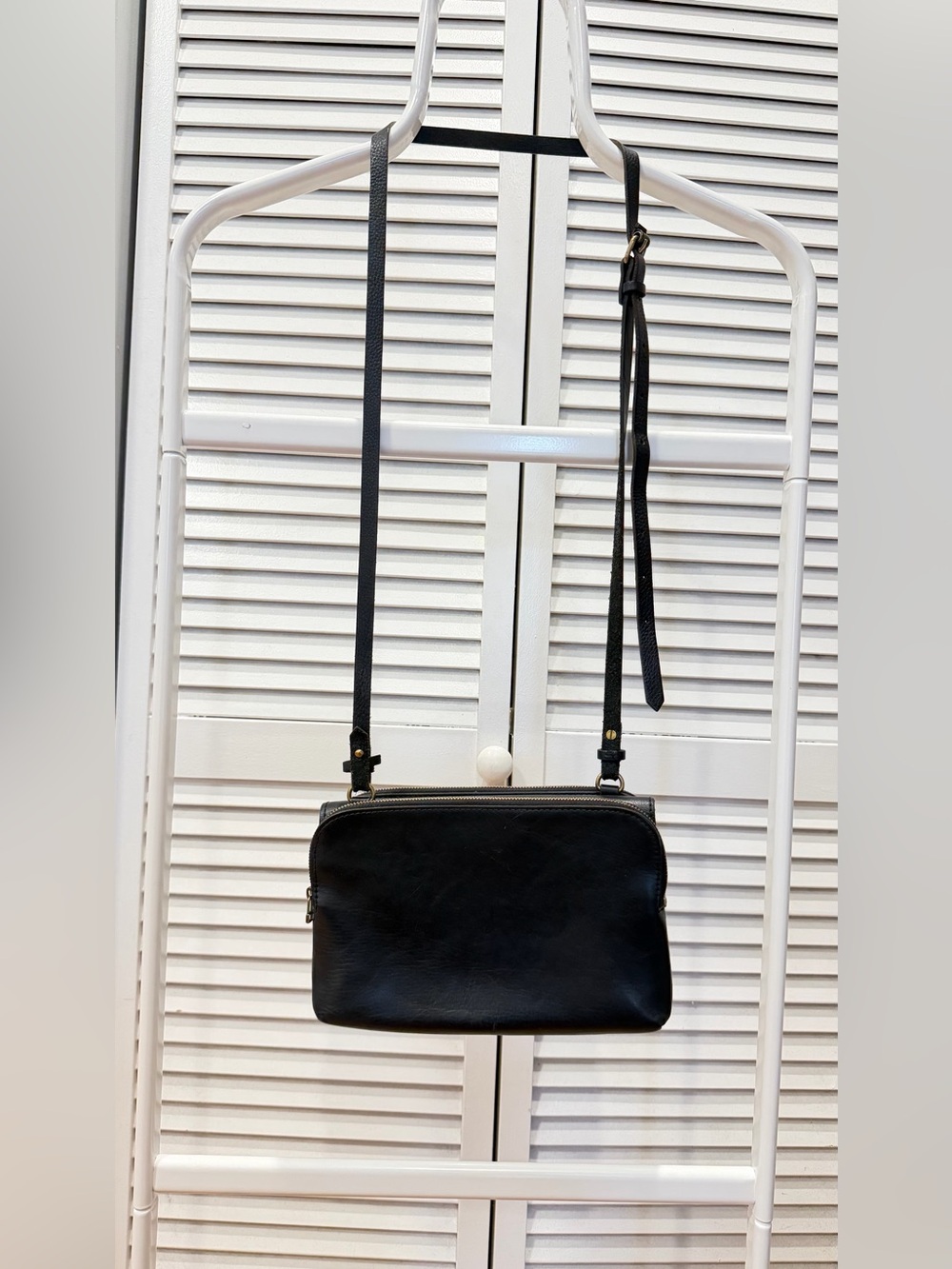 Madewell Twin Pouch Black Leather Double Zip Mirror Crossbody Bag